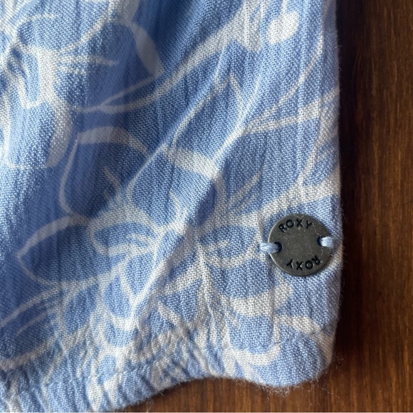 Roxy Crop Top Womens Large Midnight Magic Prairie Button Short Slv Blue Hawaiian - Picture 7 of 15